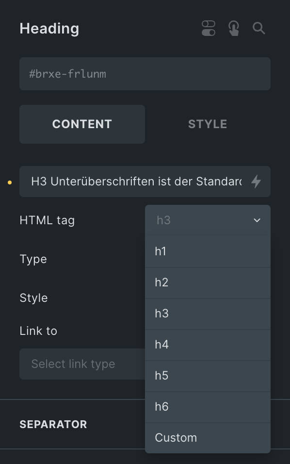 Bricks Best Practice Element Heading